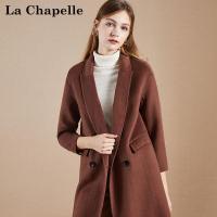 上新拉夏贝尔冬季新款修身显瘦过膝中长韩版双面羊毛呢大衣女10017693