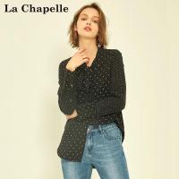 上新拉夏贝尔冬季新韩版v领薄款显瘦纯色系带波点休闲衬衫女10018512