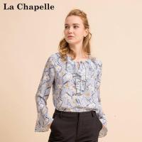 上新拉夏贝尔candie's秋冬新款韩版宽松显瘦v领印花雪纺衬衫30083262