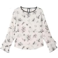 上新拉夏贝尔小众设计感衬衫女秋季韩版百搭通勤荷叶边圆领长袖雪纺衫10018363