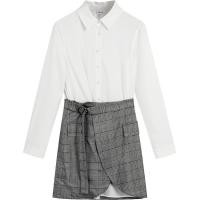 【热卖】假两件连衣裙女装2019春季新款韩版短款半身裙打底白色衬衫裙子夏20011660