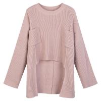 【热卖】拉夏贝尔2019春装新款韩版宽松不对称纯色毛衣长袖圆领针织衫女2T000118