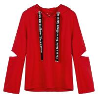 【热卖】不上 连帽卫衣女2019新款秋冬学生宽松百搭套头红色中长款ins外套70009631