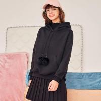 拉夏贝尔纯色套头连帽卫衣新款韩版宽松开叉长袖短款上衣外穿女士20013518