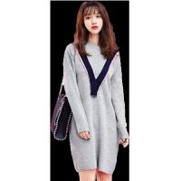 拉夏贝尔7M秋冬韩版宽松长袖毛衣海军风圆领中长显瘦针织连衣裙72000213