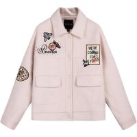 拉夏贝尔女秋装新款韩版学生百搭短款刺绣毛呢外套茧型呢子大衣20010859