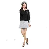 拉夏贝尔秋冬宽松韩版百搭时尚甜美气质钉珠长袖套头毛衣女针织衫10015276