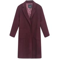 拉夏贝尔秋冬款女韩版中长款过膝修身羊毛纯色气质优雅外套毛呢大衣