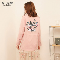 拉贝缇工装外套女新款春季中长款学生复古军绿色夹克外衣bf潮60006371