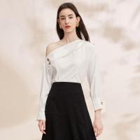 【专柜同款】拉夏贝尔2020新款女装夏季白色长袖雪纺衬衫个性露肩性感优雅上衣10020135