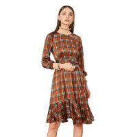 【专柜同款】拉夏贝尔冬季新款高腰复古英伦风拼接中长款不规则格子裙10017645