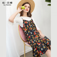 拉夏贝尔吊带连衣裙女士新款夏季碎花雪纺鱼尾裙子超仙女森系两件套