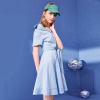 拉夏贝尔夏新款时尚气质OL修身收腰带显瘦中长连衣裙