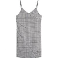 拉夏贝尔吊带裙女外穿春装韩版时尚小清新v领格子