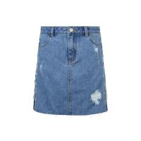 拉夏贝尔夏女流苏破洞牛仔裙韩版短裙高腰a字_663 S 牛仔蓝