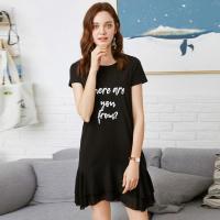 拉夏贝尔夏季韩版圆领短袖字母印花短款荷叶边连衣裙60006470_719 S 黑色