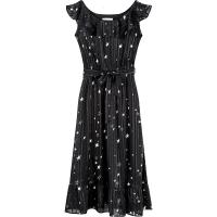 拉夏贝尔星星雪纺连衣裙女装夏季新款流行一字肩碎花吊带长款鱼尾裙子_667 S 本白