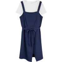 拉夏贝尔学院风吊带连衣裙女夏季新款上衣裙子春装俏皮两件套法国小众_382 S 藏青