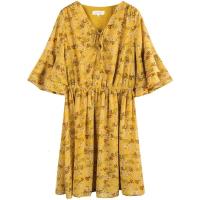 拉夏贝尔雪纺连衣裙女装夏季新款流行小碎花裙子短款小个子复古裙_842 S色