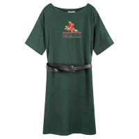 拉夏贝尔拉贝缇女式气质短袖连衣裙宽松韩版小清新墨绿色运动休闲裙子长裙女 墨绿 S