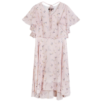 拉夏贝尔夏新款飘逸系带韩版收腰松紧腰A字连衣裙 印花混色 S