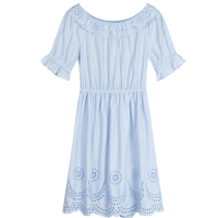 拉夏贝尔韩版连衣裙夏季新款休闲荷叶边显瘦一字领宽松镂空A字裙女 冰粉蓝 L