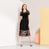 拉夏贝尔气质连衣裙新款夏季时尚网纱性感中长款雪纺裙女装