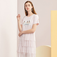 拉夏贝尔T恤短袖连衣裙女夏季新款韩版女装中长款高腰蛋糕裙