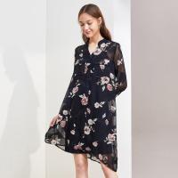 拉夏贝尔韩版印花中长款夏季连衣裙新款两件套显瘦气质长袖裙女