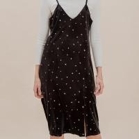 拉夏贝尔Candies吊带连衣裙女士秋季新款高腰开叉a字裙波点中长裙子