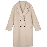 拉夏贝尔毛呢外套冬季新款宽松赫本全羊毛双面呢小个子呢大衣女中长款