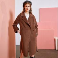 拉夏贝尔女装韩版新款百搭宽松小个子双面呢中长款毛呢大衣