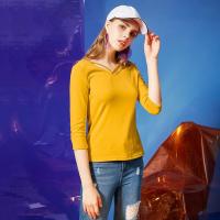 拉夏贝尔V领韩版百搭休闲五分袖学生针织衫