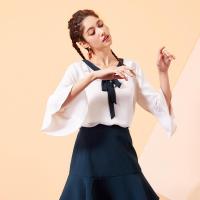 拉夏贝尔女装时尚新款雪纺系带衬衫A字半身裙小心机套装