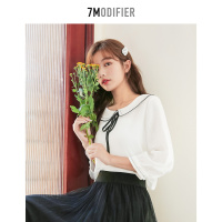 拉夏贝尔白色雪纺衫衬衫冬季新款韩版宽松衬衣外套冷淡风女装高级感