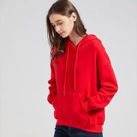 拉夏贝尔Laetia 红色套头卫衣女2020秋冬新款韩版宽松长袖连帽外套903610199