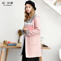 拉夏贝尔 拉贝缇羊毛大衣冬季外套学生毛呢外套韩版加厚原宿中长款60007026
