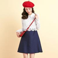 拉夏贝尔 7M莫丽菲尔裙子秋装新款韩版宽松蕾丝拼接假两件连衣裙女70009307