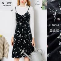 拉夏贝尔 拉贝缇两件套冬季新款金丝绒韩版修身荷叶边裙子连衣裙60006207