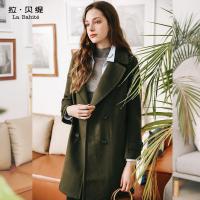拉夏贝尔拉贝缇羊毛呢大衣外套女冬新韩版加厚纯色呢子大衣中长款60300183