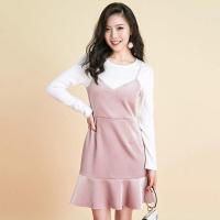 拉夏贝尔秋上新 7M吊带针织连衣裙女新款修身气质韩版显瘦假两件吊70009452