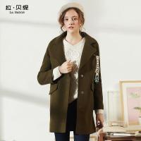 拉夏贝尔 拉贝缇羊毛大衣冬季新款女呢子大衣女韩版学生中长款修身60007028