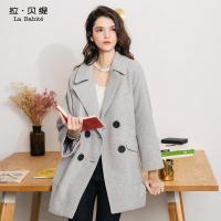 拉夏贝尔 拉贝缇冬款女装羊毛呢子外套大衣学生中长款茧型毛呢加厚60005726