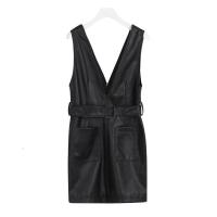 拉夏贝尔La Babite专柜同款旗下新款女式连衣裙 宽松套头韩版pu皮