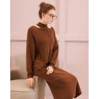 拉夏贝尔冬季新款女式针织套装裙赫本风女神范毛衣配长裙子气质百搭两件套60007431_62 S 黑色