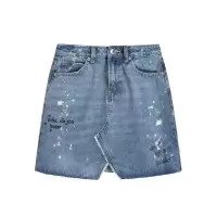 拉夏贝尔拉·贝缇 | 旗下拉贝缇秋女士韩版学生高腰直筒不规则chic牛仔开叉短裙半截裙
