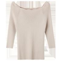 拉夏贝尔【专柜同款】春新款一字领紧身套头毛衣女装修身打底衫内搭针织衫10019849 白色 S