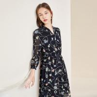 拉夏贝尔印花连衣裙春季新款女装仙女气质中长款雪纺V领裙子女_772 S 印花混色