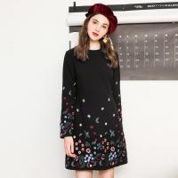 拉夏贝尔Puella韩版通勤学生显瘦刺绣复古加厚女连衣裙20011275