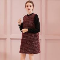 拉夏贝尔【专柜同款】假两件针织女式连衣裙冬季新款中长款百搭修身显瘦长袖秋冬打底裙60007482